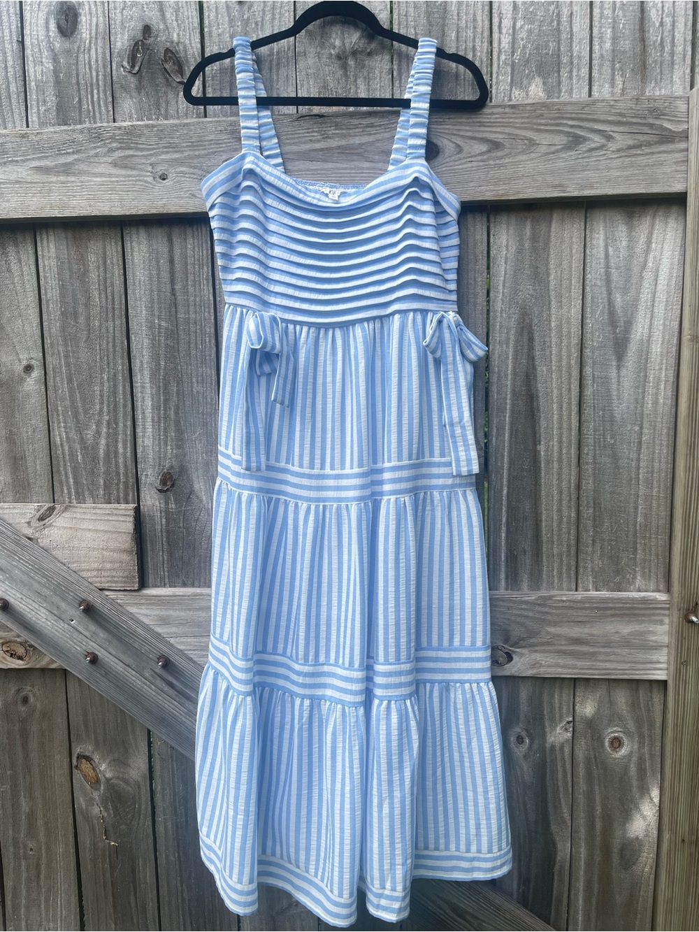 By the River Light Blue Striped Midi Dress - Classic Summer Style Sz L